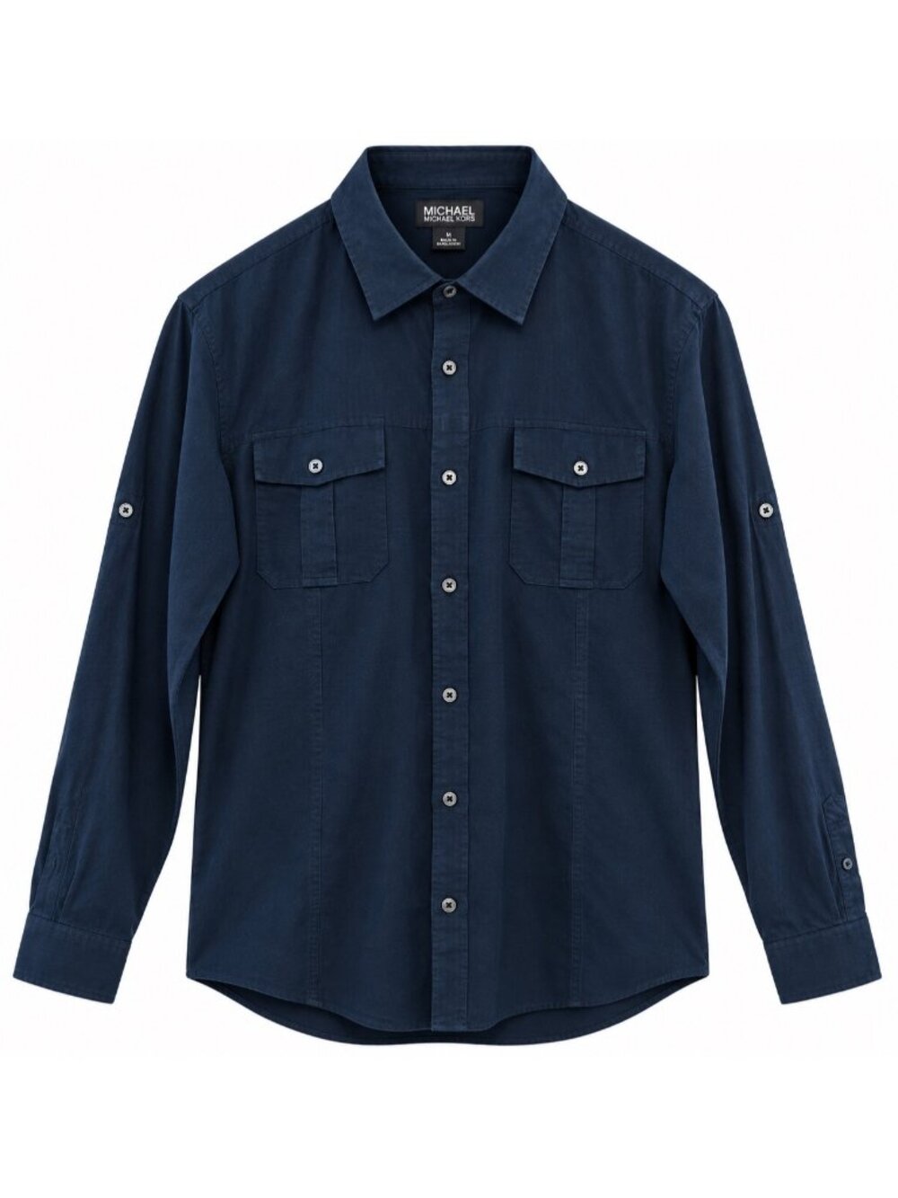 Michael Kors Mens Navy Button-Down Shirt XL Long Sleeve 55% Linen 45% Cotton